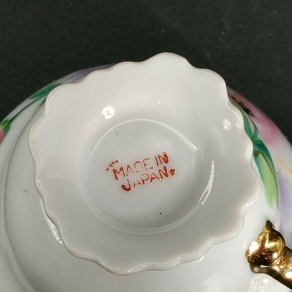 Vintage White Pink Floral Porcelain Golden Rim Footed Tea Cup With Handle - Picture 4 of 10